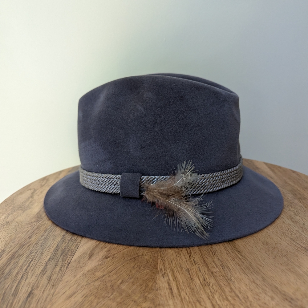 Dobbs Genuine Fur Felt Gray Fedora Hat with Feather Accent